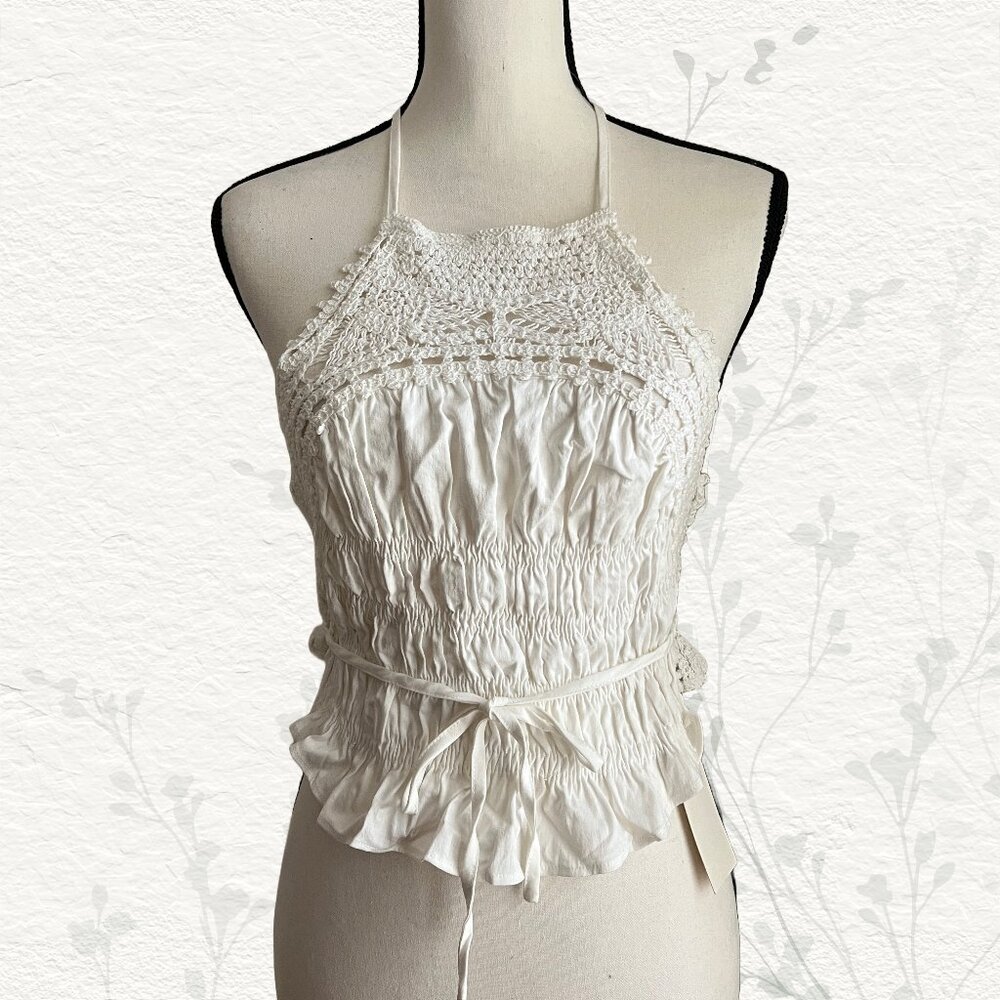 New Smocked Crochet White Halter Top Backless by Hot & Delicious Size Large